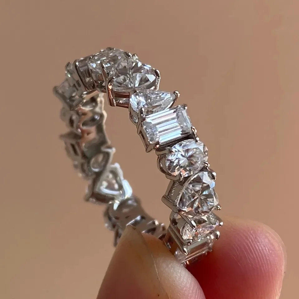 Silver Plated Multi Shaped Design Sparkling Crystal Zircon Bridal Engagement Wedding Rings