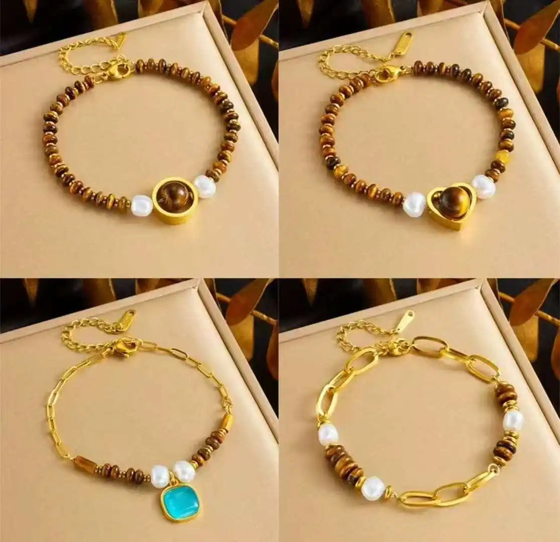 Gemstone Bead Bracelet Heart Charm Bracelet Trendy