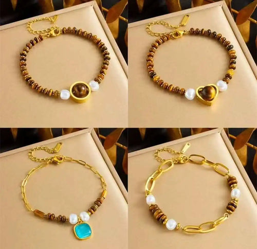 Load image 1 in gallery view. Gemstone Bead Bracelet Heart Charm Bracelet Trendy