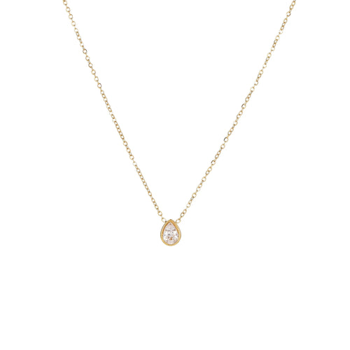 Load image 1 in gallery view. 18K Gold Teardrop Shape Single Stone Necklace Zirconia One Stone Diamond Water Drop Necklace