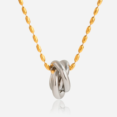 Load image 1 in gallery view. Two Tone Charm Necklace Cross Ring Beads Chain Clasps Jewelry