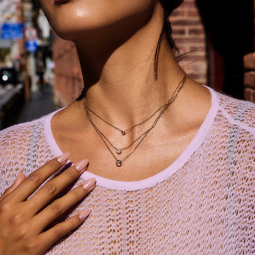 Load image 1 in gallery view. 18K Gold Plated Classic Round White Zircon Pendant O-Chain Three-Layer Necklace