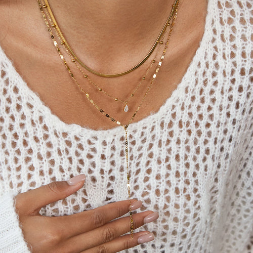 Load image 1 in gallery view. Teardrop Zircon Pendant Blade Chain Multi-layer Necklace
