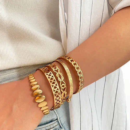 18k Gold Plated Bangles Ethnic Western Region Ancient Style Jewelry for Women