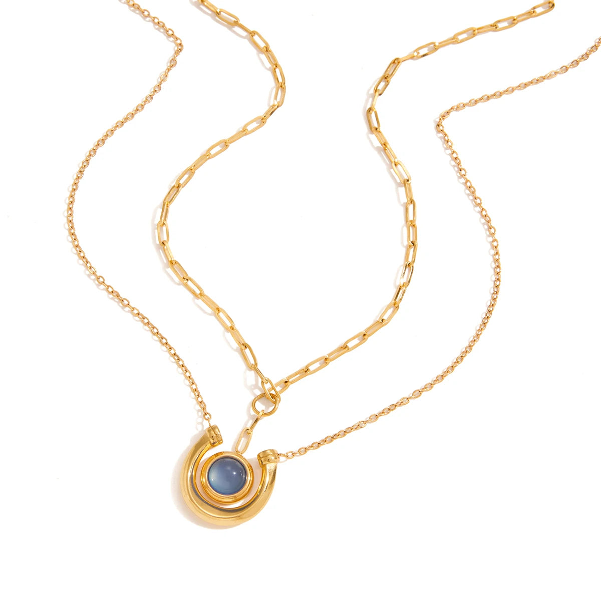 U Shape Round Moon Pendant, Necklace, Earring