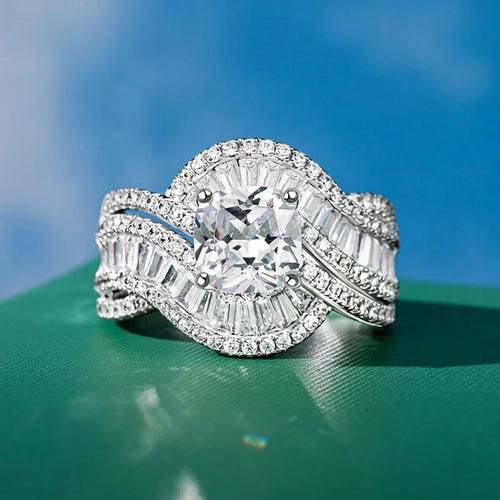 Load image 1 in gallery view. Silver Plated Twist Design Brilliant Round Zircon Rings for Women Wedding Engagement