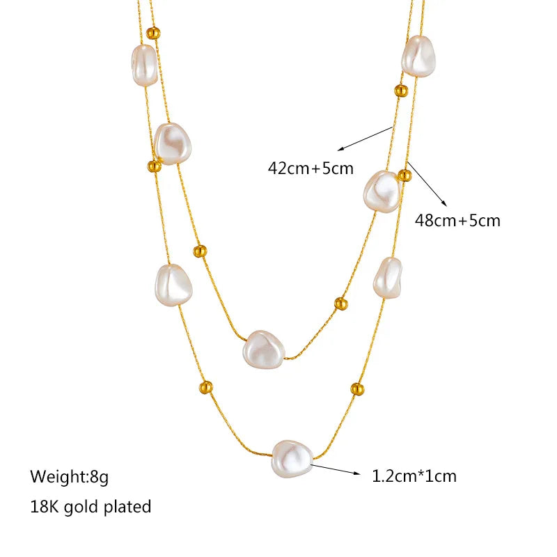 Double Layered Simulated Baroque Floating Multiple Pearl Necklace