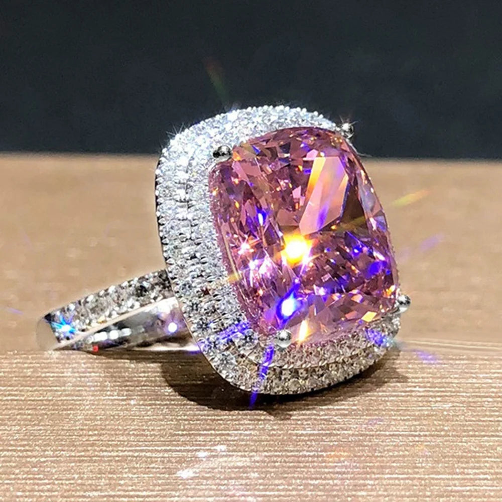 European American Square Pink, White, Yellow Natural Stone Zircon Glass Simulation Wedding Ring