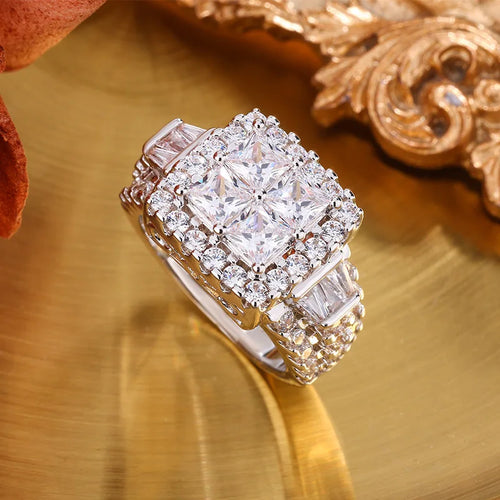 Load image 1 in gallery view. Platinum Plating Charming Multi-zirconia Geometric Wedding Engagement Ring for Women