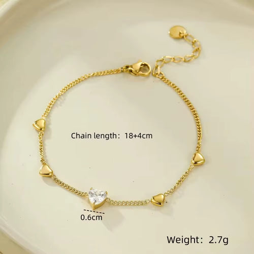 Load image 1 in gallery view. Heart Zircon Charm 18K Gold Plated Stainless Steel Tennis Bracelet