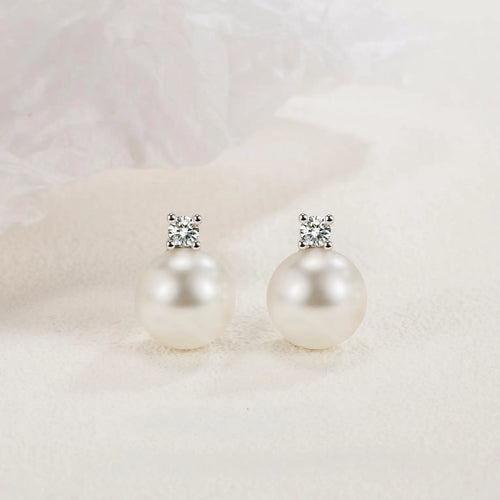 Load image 1 in gallery view. Freshwater Shell Pearl Stud Earrings, Cubic Zircon, 925 Sterling Silver Post Earrings
