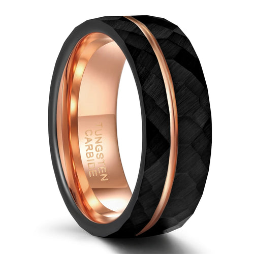 Load image 1 in gallery view. Black Brushed Tungsten Ring Inlay Rose Gold Line Wedding Ring for Men