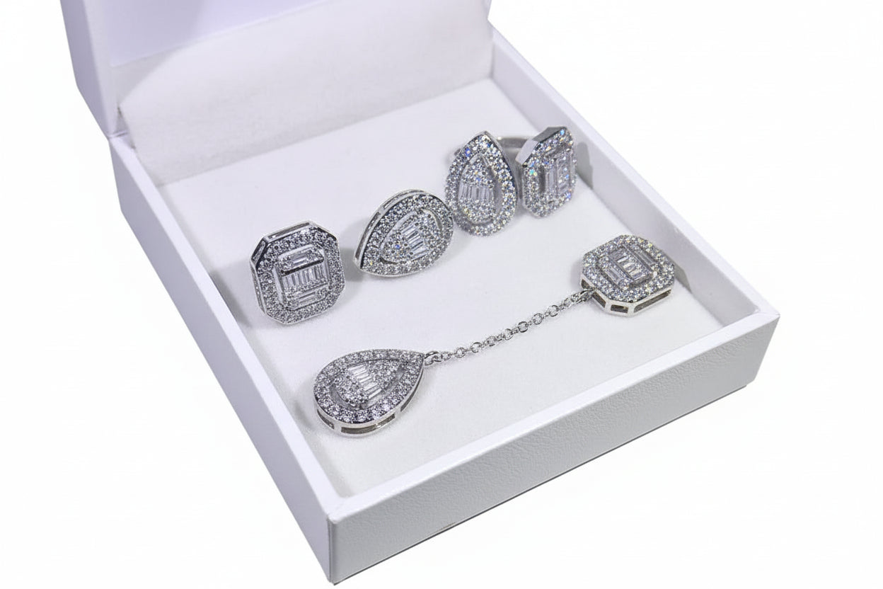 Zircon Platinum Plated Jewelry Set Necklace, Earrings and Ring