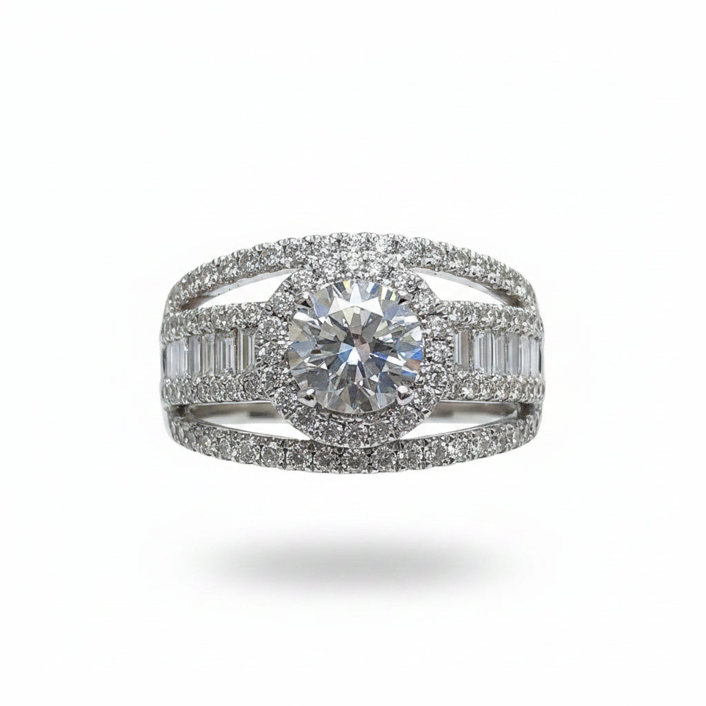 Rhodium Plated Round Imitated Diamond Wedding Rings for Women