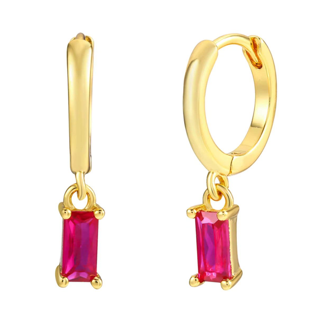 18k Gold Plated Vintage Hoop Earrings  Zircon for Kids, Teen, Women in 3 Colors Red, Navy Blue, Amethyst