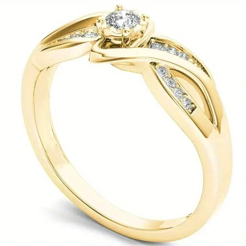 Load image 1 in gallery view. Gold Plated Modern Twist Cross Design Dazzling Cubic Zirconia Wedding Rings
