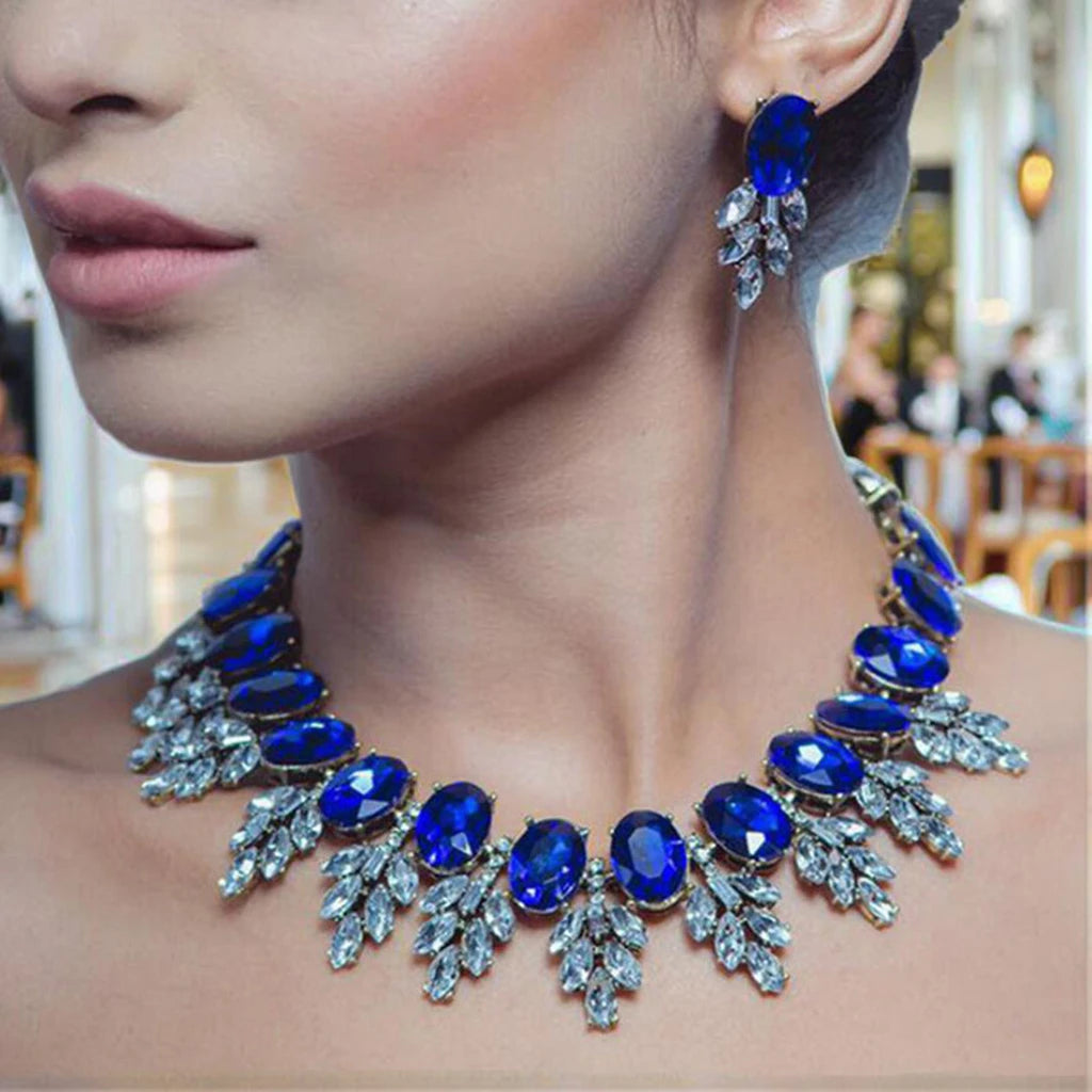 Europe Style Fine Diamante Jewelry Set with Blue White Crystal Rhinestone Perfect Wedding or Party Gift for Women and Girls