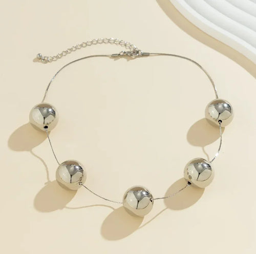 Load image 1 in gallery view. Big Beaded Punk Collar Geometric Type Clavicle Chain Round Silver Necklace