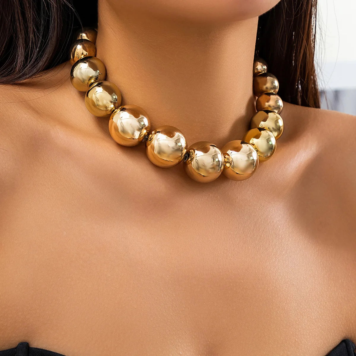 Big Beaded Punk Collar Geometric Type Clavicle Chain Gold/Silver Necklace