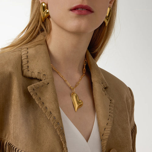 Load image 1 in gallery view. Gold Plate Waterproof Trendy Sweet Glossy Heart Pendant Necklace Children Women