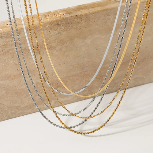 Load image 1 in gallery view. Gold Plated Dainty Three Layer Chain Anti-Tarnish Necklace Jewelry for Women