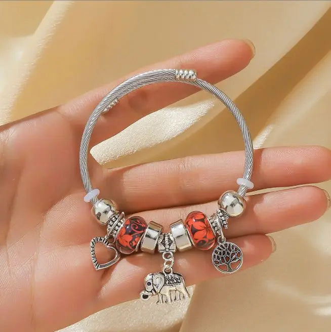 Jewelry Pan Family Style Elephant Peach Heart Tree Pendant Bracelets for Festival Gift