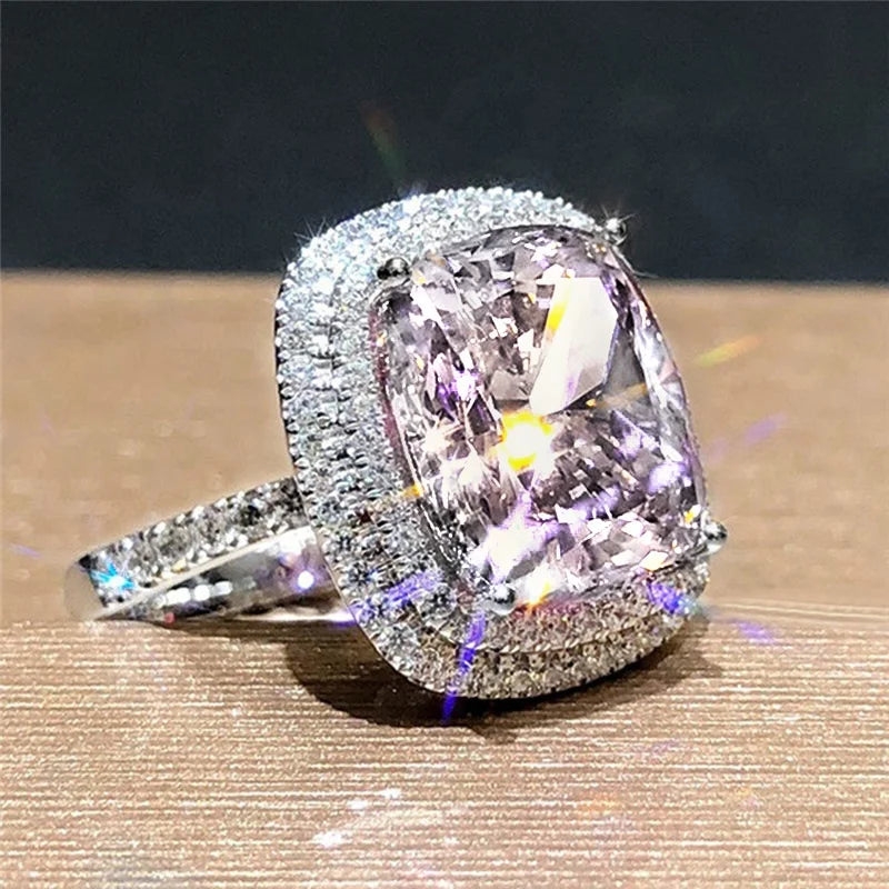 European American Square Pink, White, Yellow Natural Stone Zircon Glass Simulation Wedding Ring