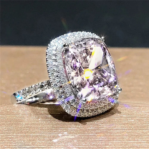 Load image 1 in gallery view. European American Square Pink, White, Yellow Natural Stone Zircon Glass Simulation Wedding Ring