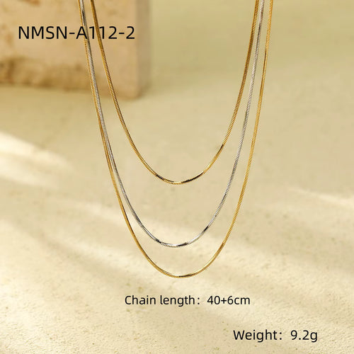 Load image 1 in gallery view. The 18K Gold Plated Stainless Steel Layered Snake Chain Necklace