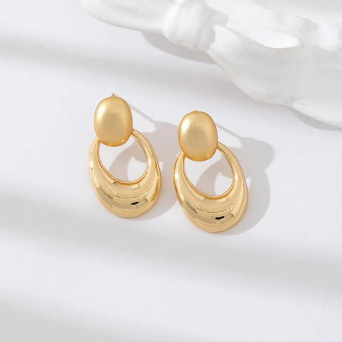Load image 1 in gallery view. Oval Gold Tone Elegant Dangle Earrings Jewelry Dropped Stud fashion Earring | Gifts for Her