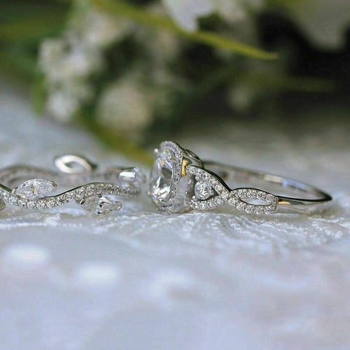 Load image 1 in gallery view. Silver Plated Geometry Shaped Design Dazzling Cubic Zirconia 2Pcs Sets Rings