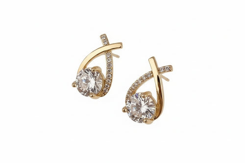 Load image 1 in gallery view. Gold Plated Geometry Cross-Cutting Water Drop Shape Earring