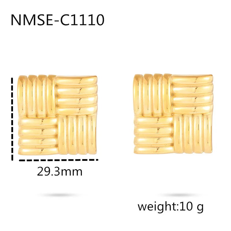 Gold Plated Two-Tone Geometric Square Stud Earrings – Stainless Steel