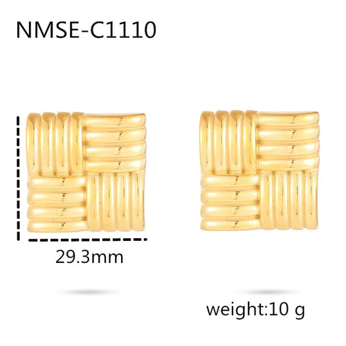Load image 1 in gallery view. Gold Plated Two-Tone Geometric Square Stud Earrings – Stainless Steel
