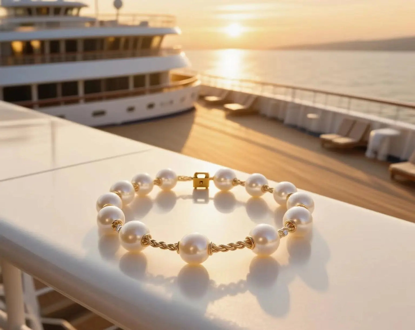 18K Gold Plated White Pearl Handmade Bracelet Baroque Vintage Ball Shape