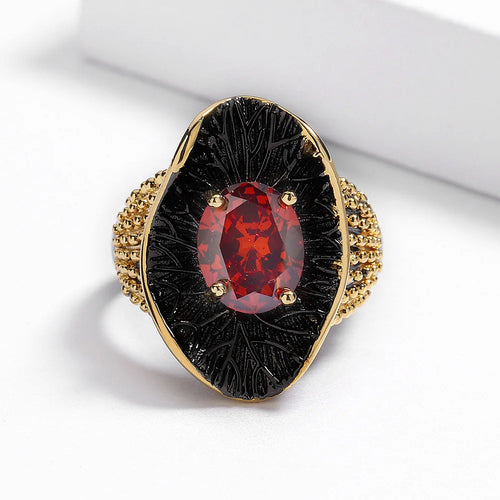 Load image 1 in gallery view. Vintage Court Style Oval Red Zirconia Antique Ring for Women