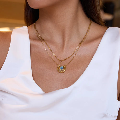 Load image 1 in gallery view. U Shape Round Moon Pendant, Necklace, Earring
