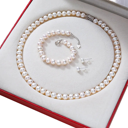 Load image 1 in gallery view. Pearl Jewelry Set 3PCS Necklace Earrings Bracelet Bridal Gift Women