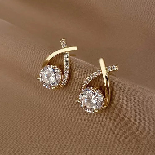 Load image 1 in gallery view. Gold Plated Geometry Cross-Cutting Water Drop Shape Earring
