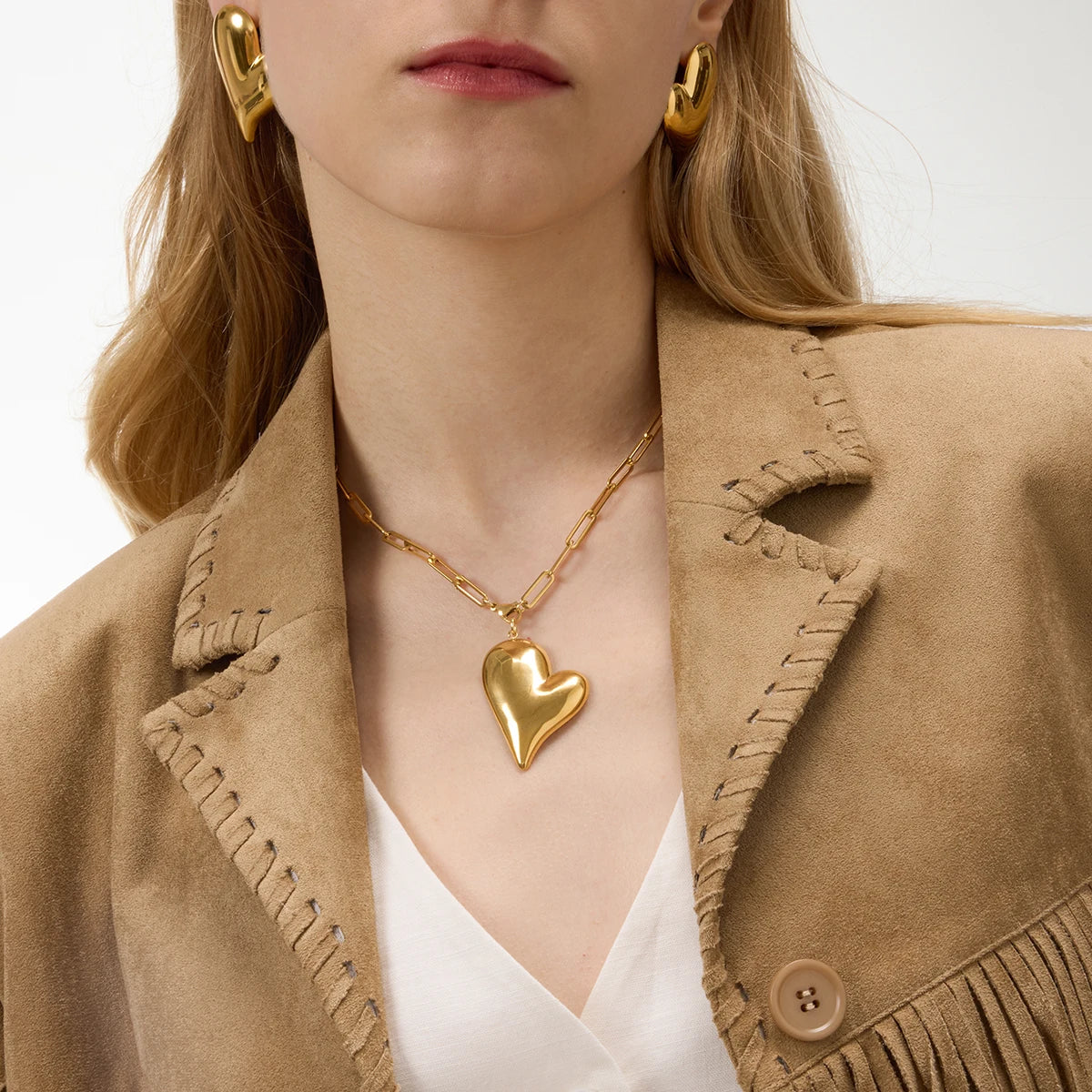 Gold Plate Waterproof Trendy Sweet Glossy Heart Pendant Necklace Children Women