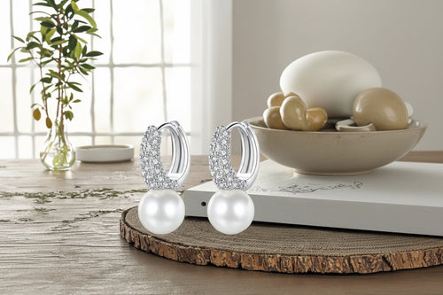 Load image 1 in gallery view. Pearl Clip-On Hoop Dangle Zircon Earring Cute for  Women