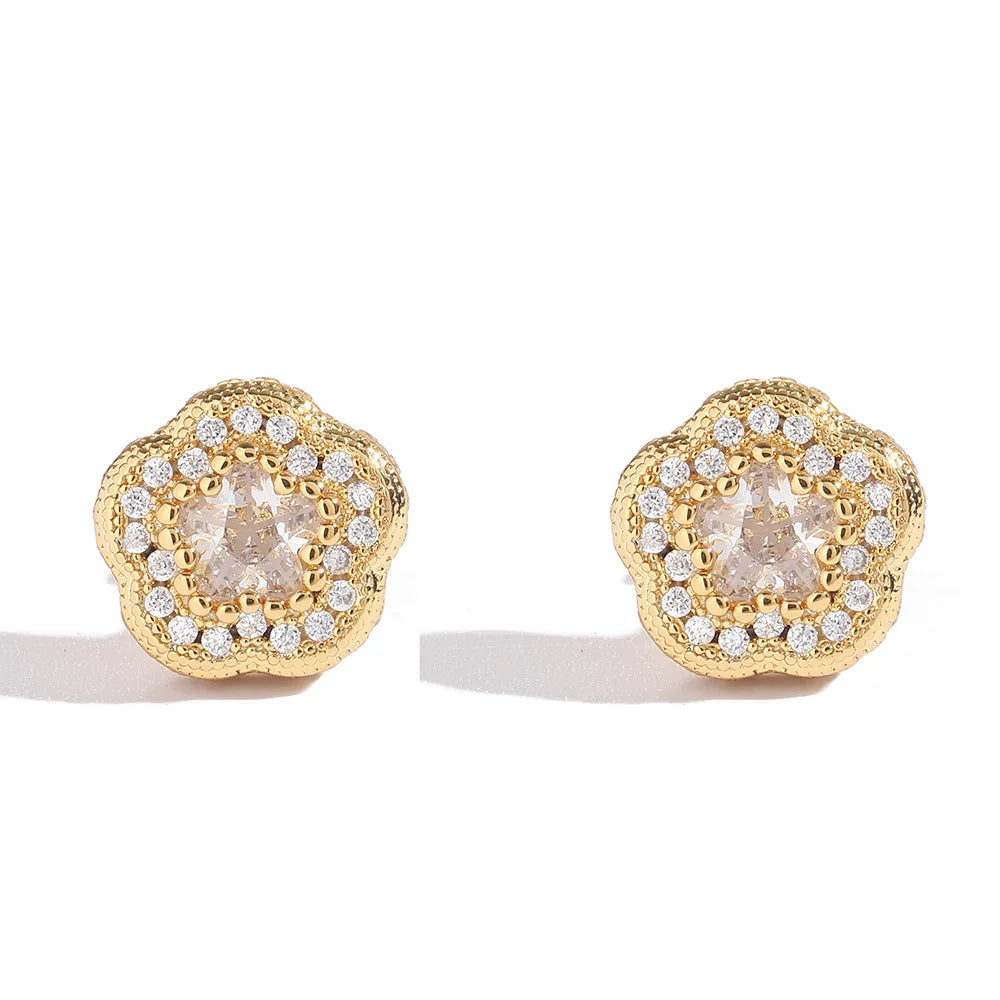 Camellia Earrings  Rectangular Zircon Stud Earrings Women Anniversary