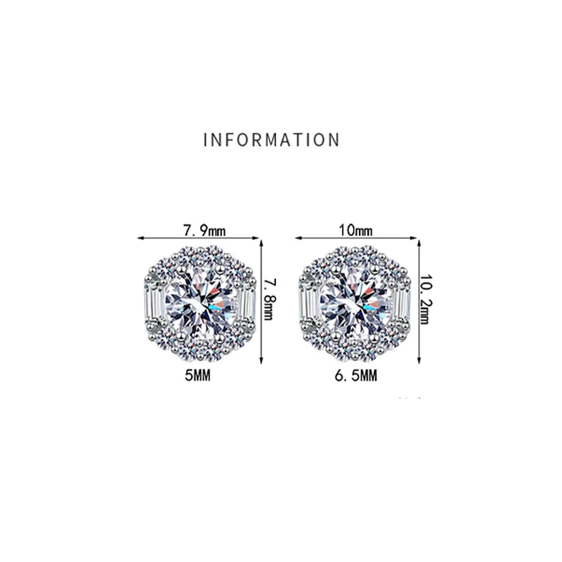 Moissanite Diamond 1ct Stud Earrings 925 Sterling Silver Round Brilliant Cut