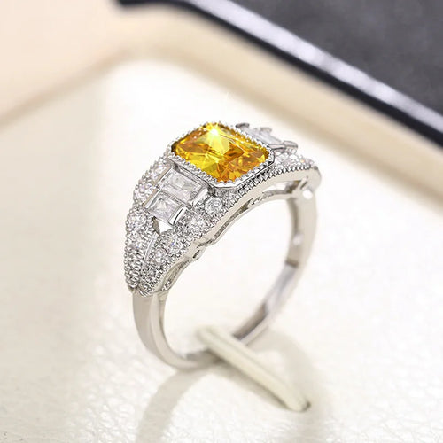 Load image 1 in gallery view. Silver Plated Dazzling Yellow Crystal Cubic Zirconia Engagement Wedding  Rings for Women