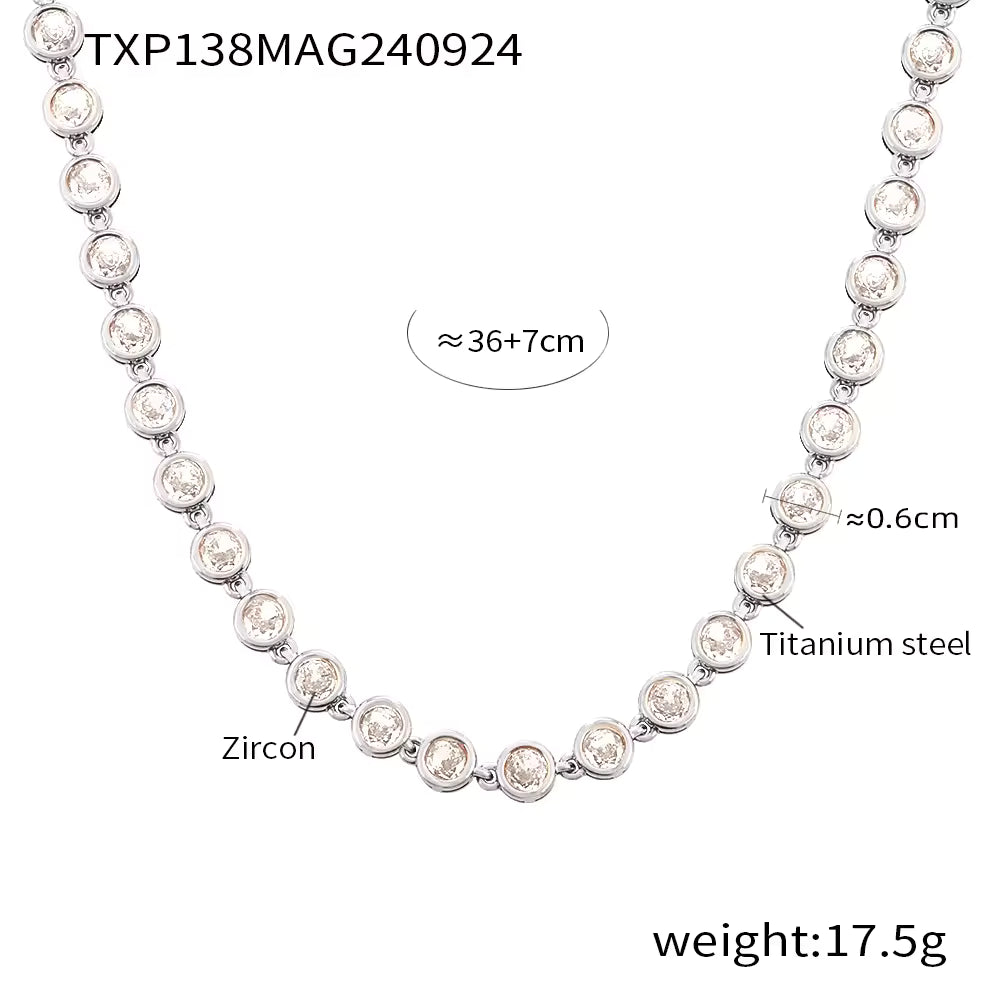 18K Gold Plated Bead Zircon Tennis Chain Bracelet and Necklace in White