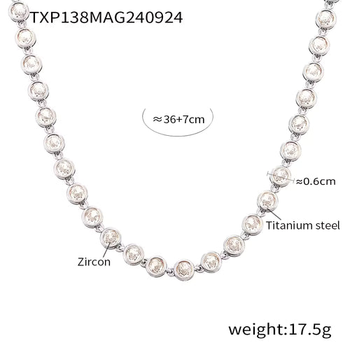 Load image 1 in gallery view. 18K Gold Plated Bead Zircon Tennis Chain Bracelet and Necklace in White