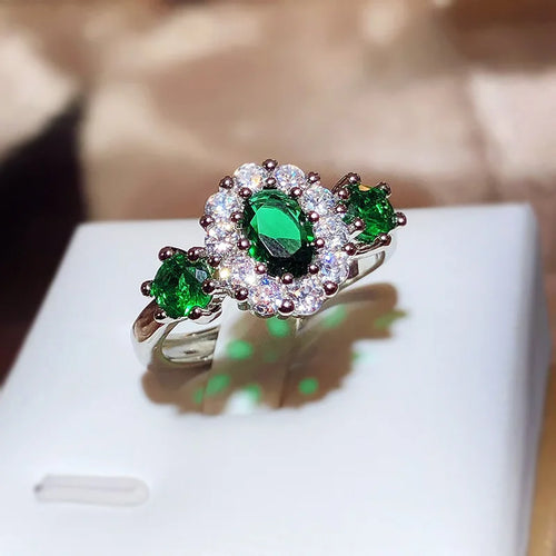 Load image 1 in gallery view. Find this Ring - Fashion Jewelry KYRA01823 Elegant Beautiful Oval Shape Green Zircon Rings for Women