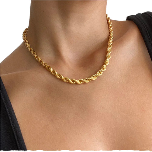 Load image 1 in gallery view. Gold Plated Twisted Rope Chain Choker Necklace and Bracelet Set for Parties Weddings For Women Men