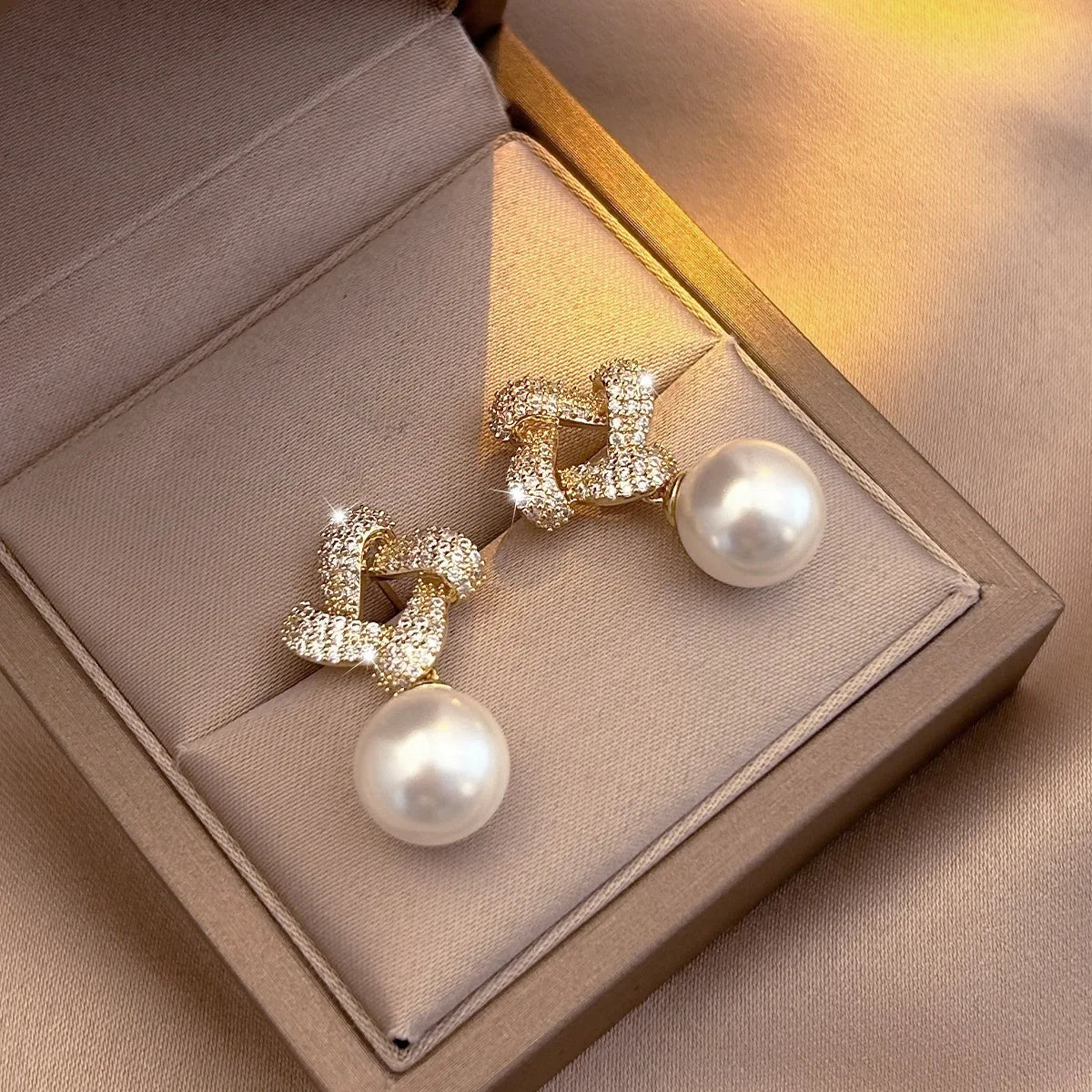 Gold Plated Diamond Pearl Drop Design Earrings Exquisite Earrings