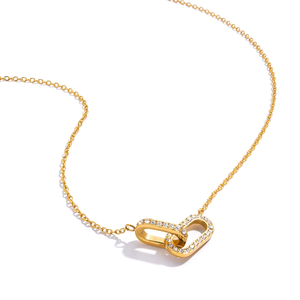 18K Gold Plate Necklace Classic Zircon Oval Geometric Interlocking Pendant Woman and Kids